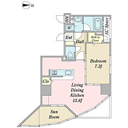 プロシード金山2 13階1LDKの間取り