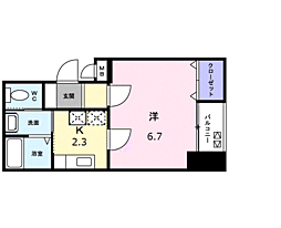 グレース栗林 6階1Kの間取り
