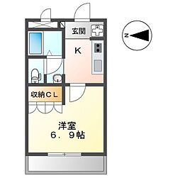 ハイヴィレッジ詩音II 2階1Kの間取り