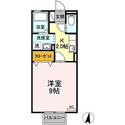 ソレイユ宮畔 2階1Kの間取り