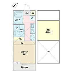 ヴァンヴェールひばりヶ丘 2階1Kの間取り