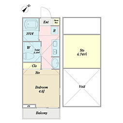 ヴァンヴェールひばりヶ丘 2階1Kの間取り