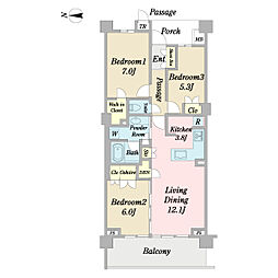 プラウドシティ阿佐ヶ谷ヴィラD 3LDKの間取図画像