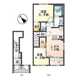グランノアール青葉 2階2LDKの間取り