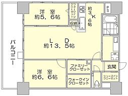 ゼクシオン博多 2LDKの間取図画像