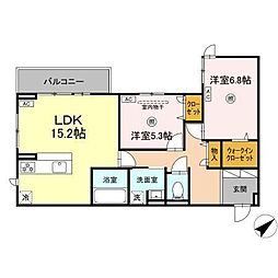 プラーナ 2LDKの間取図画像