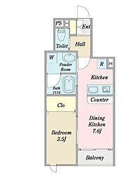ＨＡＲＶＥＳＴ日暮里 2階1DKの間取り