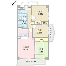 カリエール庄屋 3LDKの間取図画像