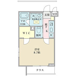 ウジェーヌ千里丘 1Kの間取図画像