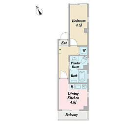 ベルビー河田町 2階1DKの間取り