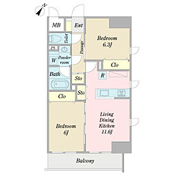 VALIOSO武蔵中原 2LDKの間取図画像