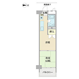 カーサ宇喜田2号棟 1DKの間取図画像