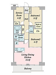 サンライフ一之江 2SLDKの間取図画像