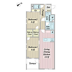 プエンテリア岡崎 3階2LDKの間取り