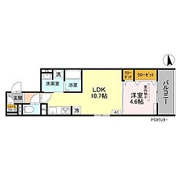 D-ROOM丹波橋 2階1LDKの間取り