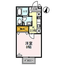 セジュール鴨土 2階1Kの間取り