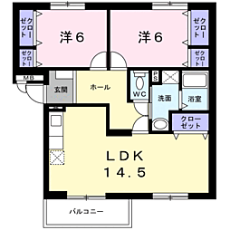 フローラ 3階2LDKの間取り