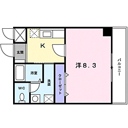 エクセレント・ビューかも川 1Kの間取図画像