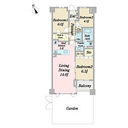バウス世田谷上町 3LDKの間取図画像