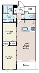 成城BLESSA 2LDKの間取図画像