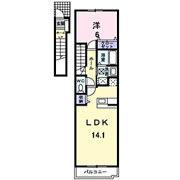 サンリット　スクエアーＳ．Ｋ 2階1LDKの間取り