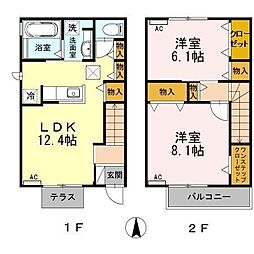 ボヌール 1階2LDKの間取り