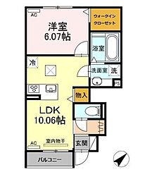ルワンジュ　E 1階1LDKの間取り