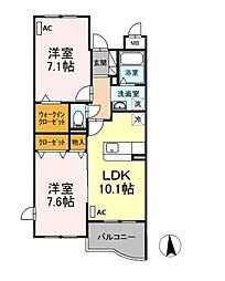 パークサイド・ウィル 3階2LDKの間取り