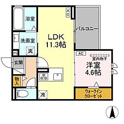 アーブル　西岩田 2階1LDKの間取り