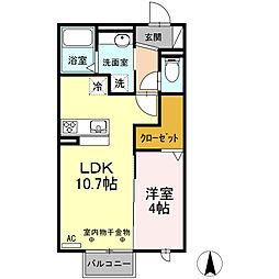 メゾン　ラ・ヴェリテ　Ｂ 2階1LDKの間取り