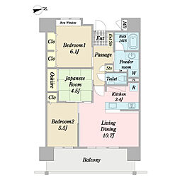 プレサンスロジェ松尾レーヴタワー 5階3LDKの間取り