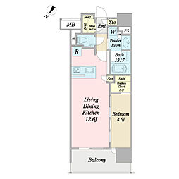 デュオヒルズ那覇壺屋 2階1LDKの間取り