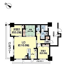 レーヴグランディ松山 12階3LDKの間取り