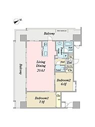 ル・サンク旭橋 2LDKの間取図画像