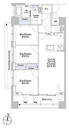 プロシード池上 8階3LDKの間取り