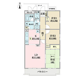 エクセルみどり台 3LDKの間取図画像
