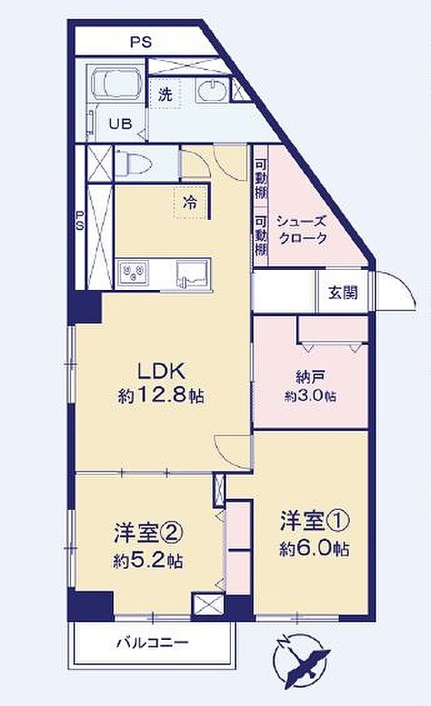 東武越谷サンライトマンション(2SLDK) 2階の間取り