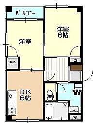 パレス東松山1 2DKの間取図画像