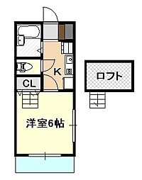 アンソレイユ 1Kの間取図画像