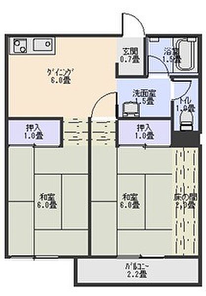 ＫフラッツI ｜栃木県大田原市下石上(賃貸アパート2DK・1階・46.37㎡)の写真 その3