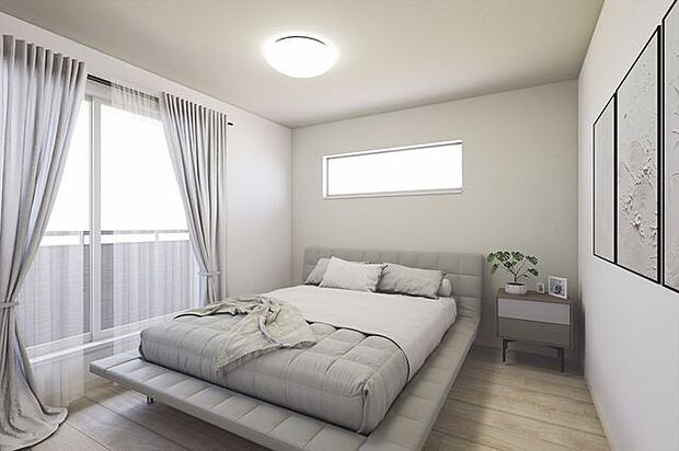 寝室パース　大型ベッドも置けるゆとりの空間