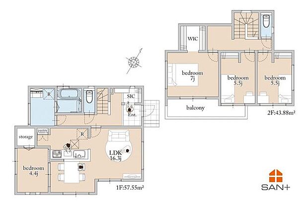 間取り図 シンプルなニュアンスカラーの室内と生活しやすい間取り