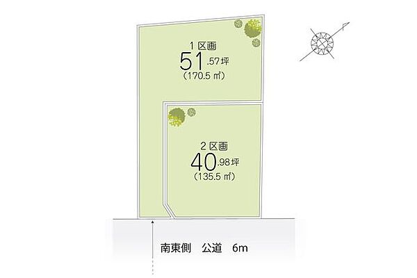 1区区画は51坪超のゆとりある敷地です。