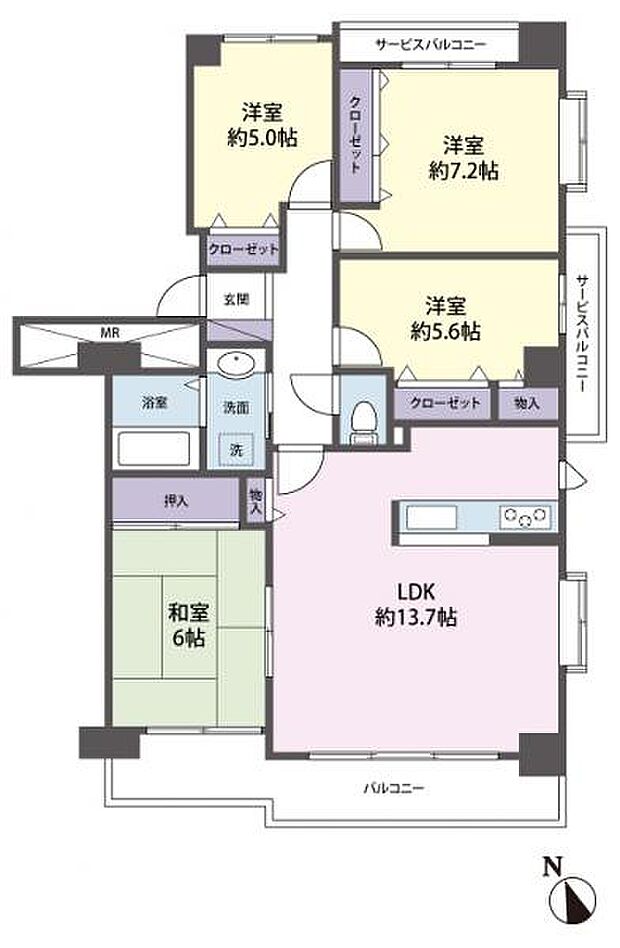 間取りは4LDK。角部屋につき明るく風通し良好。