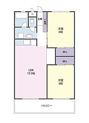 狭山台ハイコーポA棟 2LDKの間取図画像