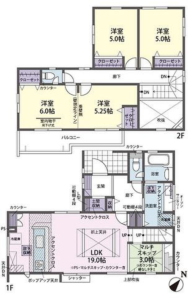 2号棟　間取り図3(4）LDK+マルチスキップ＋カースペース2台