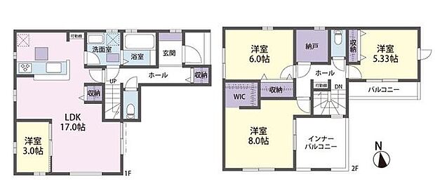 延床面積約102m2超えのゆったりとした4SLDKの新築戸建