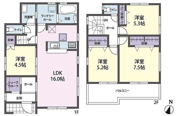 2号棟　間取り図4LDK+カースペース2台可