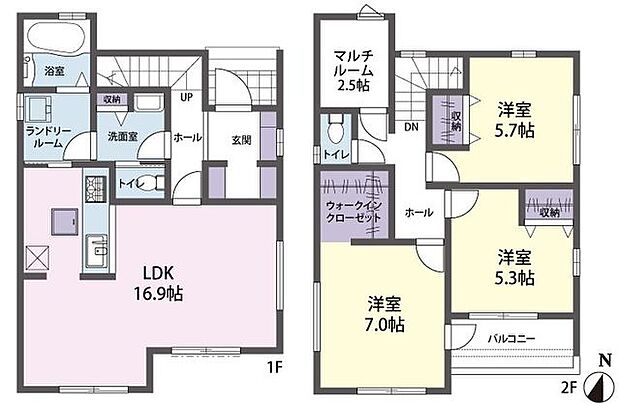 3号棟　間取り図3LDK+カースペース2台可