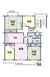 つつじ野団地　1-22号棟 4LDKの間取り